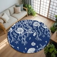 thumbnail image 3 of 6ft Round Rug, Navy Blue Coastal Non-Skid Rubber Backing Large Area Rugs - Living Room Bedroom Home Office, Starfish Coral Ocean Conch Sea Nautical Indoor Floor Mat Carpets Washable Rug, 3 of 9