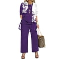 thumbnail image 2 of KDDYLITQ Womens Summer Outfits 3 Piece Open Front Long Sleeve Floral Jacket Matching Straight Leg Pant Vocation Casual Lounge Sets with Pockets Dark Purple S, 2 of 6