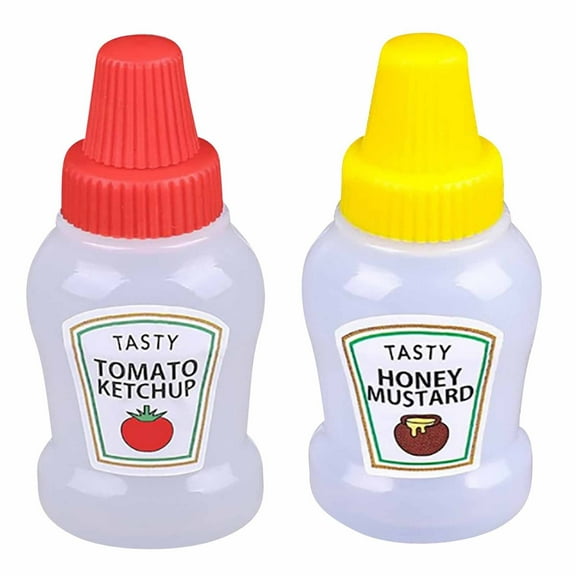 2-Pack Mini Portable Condiment Bottles HDPE Plastic 3 x 7.5cm Bottles for Tomato,Mustard,Oil & More Leak-Proof Lid Camping,BBQ,Kitchen Use