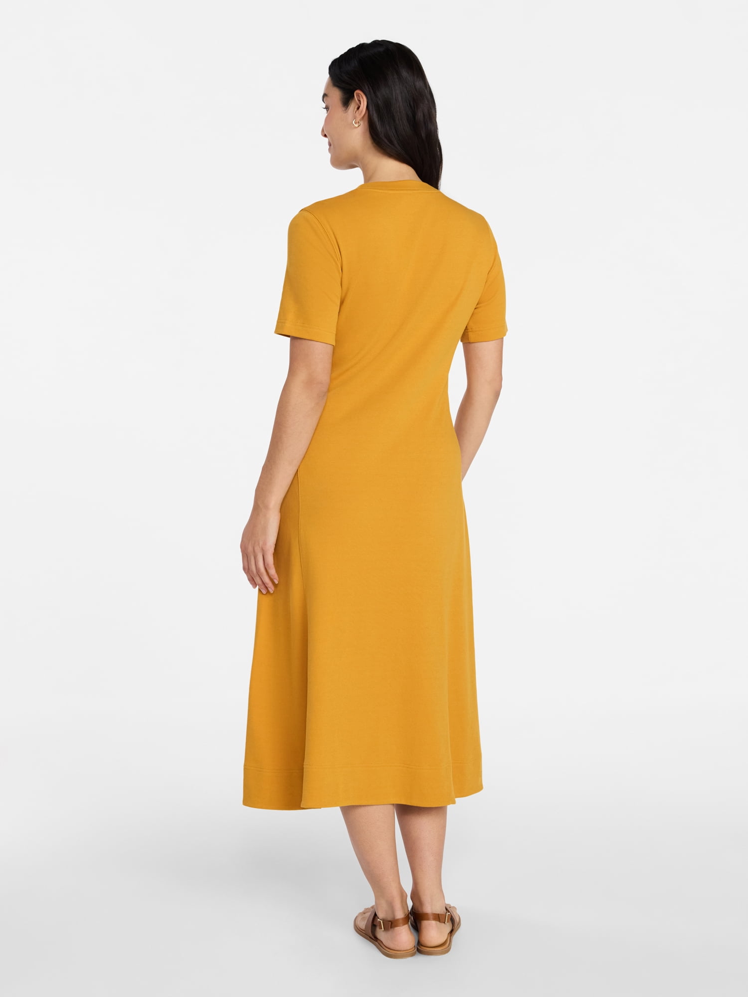 Time and Tru Women's Seamed Cotton Midi Dress, Sizes XS-XXXL
