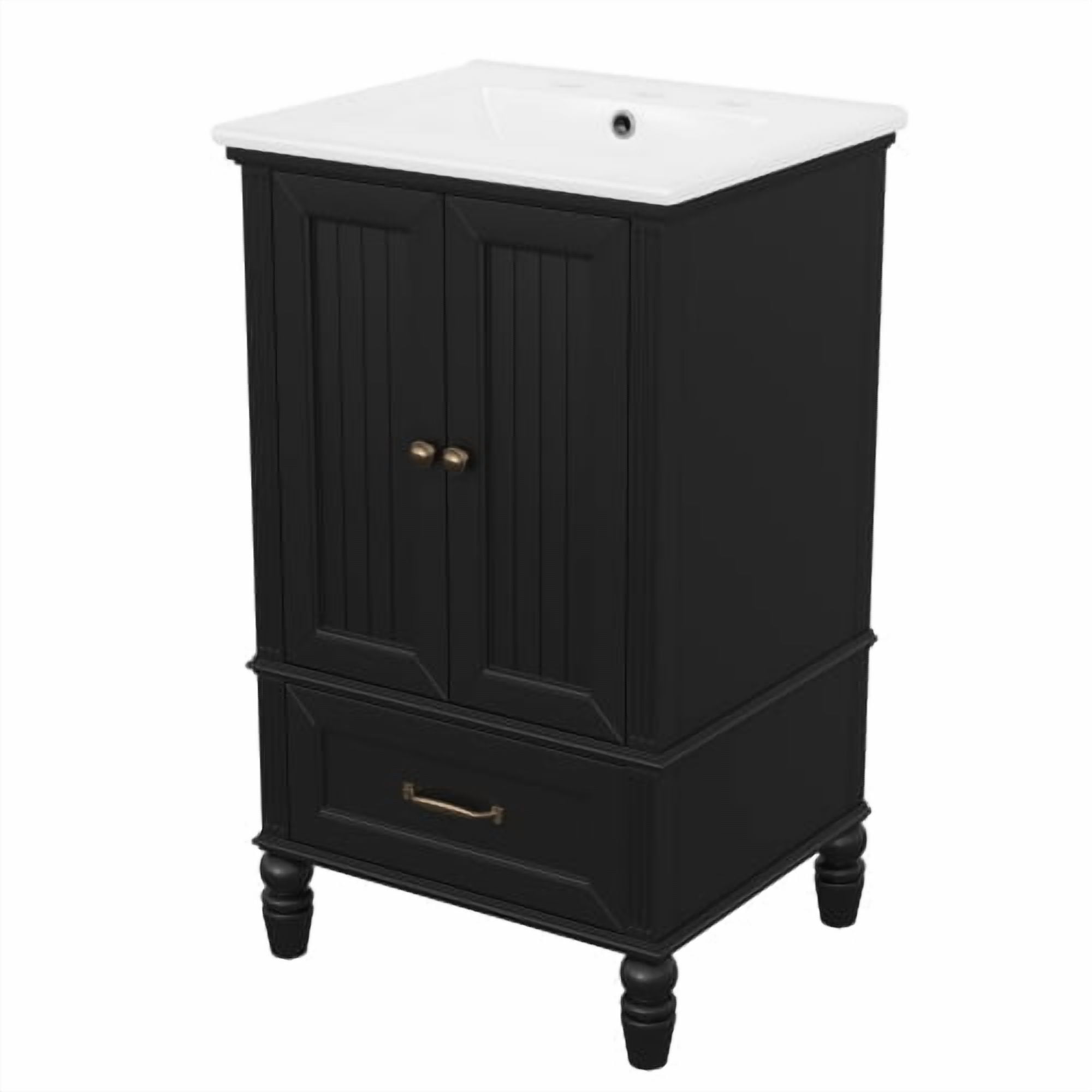 Taoruifang Black20" Bathroom Vanity with Sink, Bathroom Cabinet with Two Doors, Magnetic Door Stopper and Adiustable Foot Pads, A Drawer