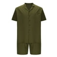 thumbnail image 5 of VBTAPA Men's Summer Beach Outfits 2 Piece Short Sleeve Button Down Shirts and Shorts Set Baggy Comfy Lounge Sets with Pockets Sales of Today Army Green M, 5 of 6