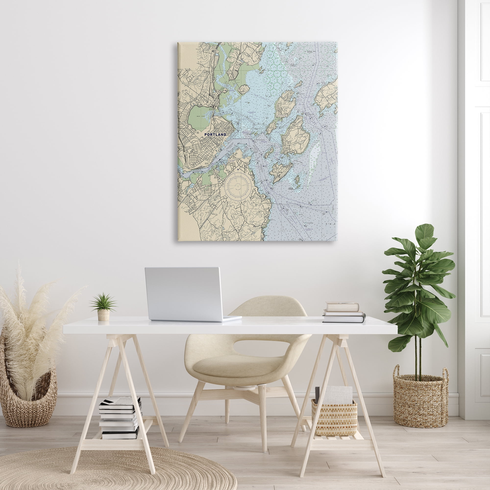 Stupell Industries Portland Coast Nautical Map Beige Blue Cartography, 36 x 48, Designed by Daphne Polselli
