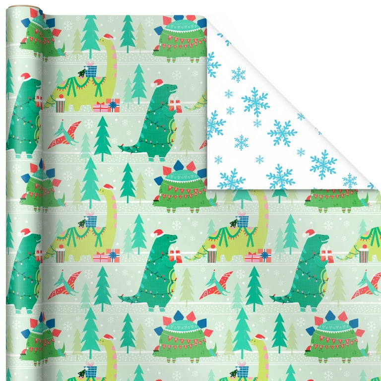Hallmark Trendy Reversible Christmas Wrapping Paper for Kids 3 Rolls 120 Sq. ft. Total Dinosaurs Koalas Polar Bears Penguins Camels Zebras