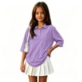 thumbnail image 2 of Girls Back to School Uniform Henley 3/4 Sleeve Button Closure Solid T Shirts Quick Dry Active Basic Pullover Polo Shirts, 130, 2 of 6