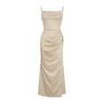 thumbnail image 5 of Ettsollp Women's Satin Bodycon Dress Spaghetti Strap Side Slip Long Dress Cowl Neck Sexy Club Midi Dresses for Evening Birthday Party Weddings, 5 of 8