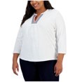 thumbnail image 1 of Tommy Hilfiger Womens Split Neck Embellished T-Shirt, White, Plus Size, 2X, 1 of 1