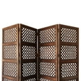 thumbnail image 2 of Decorative Four Panel Mango Wood Hinged Room Divider with Circular Cutout Design, Brown, 2 of 6