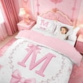 thumbnail image 3 of meiyoeat Chic Bow Tie Bedding For Bowknot Girls,Pink Initial Letter M Duvet Cover Full For Kids,Pink Reversible,3-Piece(No Comforter), 3 of 6