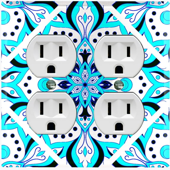 Metal Light Switch Plate Cover Neon Blue Mandala Flower Tile Pattern MDL033