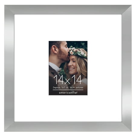 Americanflat 14x14 Picture Frame with Shatter-Resistant Glass with 5x7 Mat Wedding Signature Display - Silver