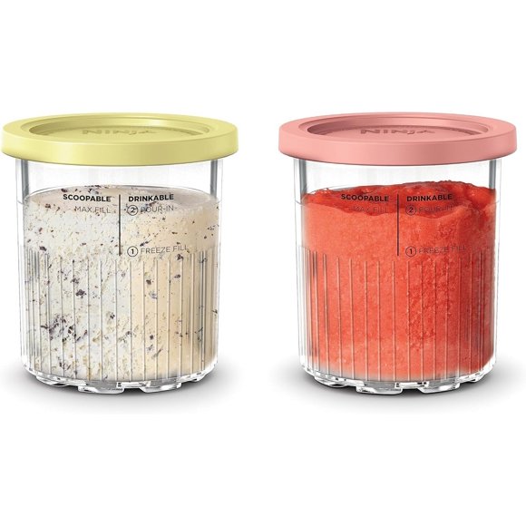 Ninja Creami Deluxe Pints 2-Pack, Compatible with NC500 Series Ice Cream Makers, BPA Free, Dishwasher Safe, Clear/Coral/Yellow