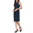 thumbnail image 4 of INSPIRE CHIC Women's Sleeveless Pencil Dress Boat Neck Button Decor 2026 Work Office Sheath Dresses with Pockets 2XL Navy Blue, 4 of 5