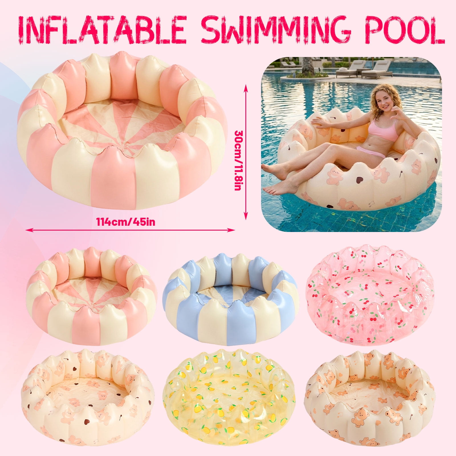 Decorr Inflatable Baby Pool, Portable Paddling Baby Swimming Pool for Toddlers Ages 0-3 Years Girls and Boys, Indoor& Outdoor, Garden and Backyard Summer Water Party, 45x12" (Bear)