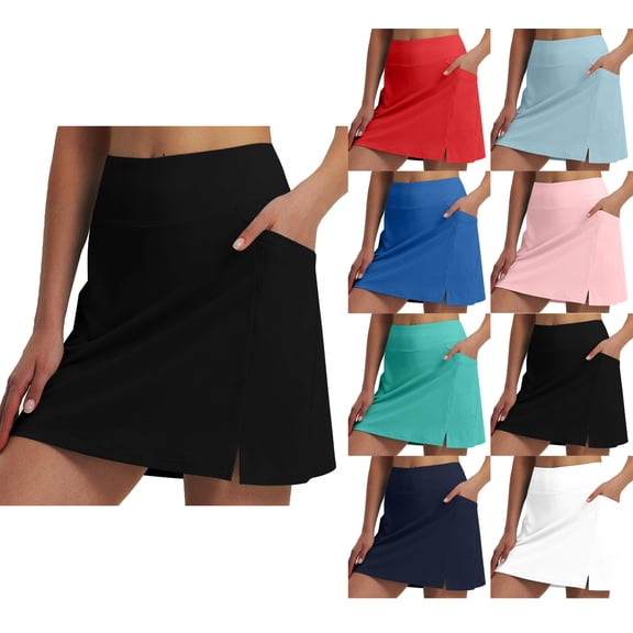 Women's Tennis Skirts Run Yoga Inner Shorts Elastic Sports Gym Hakama With Pockets Athletic Stretchy Gym Skirt Loose Elasticity Solid Color Gifts