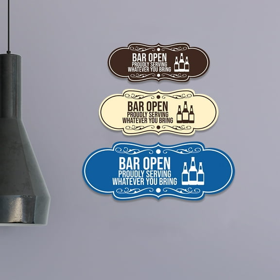 Designer Bar Open, Proudly Serving Whatever You Bring Sign (Navy Blue / White) - Large
