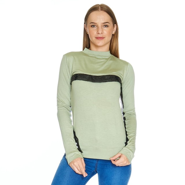 Blusa Para Mujer Manga Larga Con Lentejuelas Olivo Casual verde M Incógnita 330577