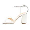 thumbnail image 2 of XYD Women Stylish Chunky High Heel Sandals Rhinestones Chain Ankle Strap Square Open Toe Pumps Party Prom Shoes Size 14.5 White, 2 of 6