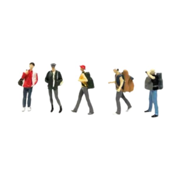 5 Piezas Figura Resina Miniatura Mochilero Modelo Personaje Diorama Accesorio Paisaje 3D Personaje Escénico Adecuado para Maqueta Arquitectónica Decor Estilo C