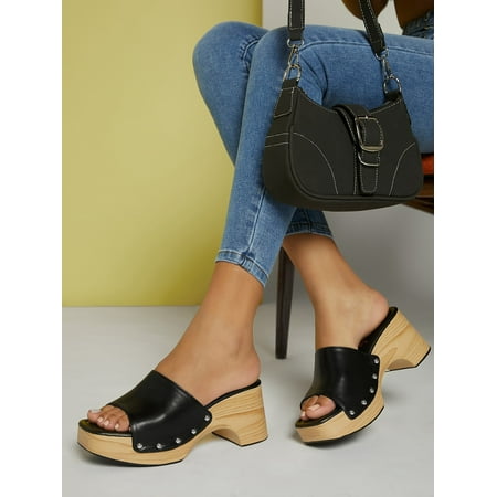 

Square Toe Metal Stud Block Heels Women‘s Footwear