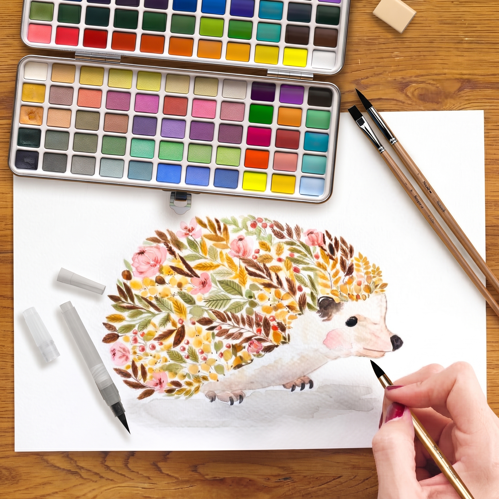 NicPro 100 Colors Watercolor Paint Set with Brushes & Paper photo 8