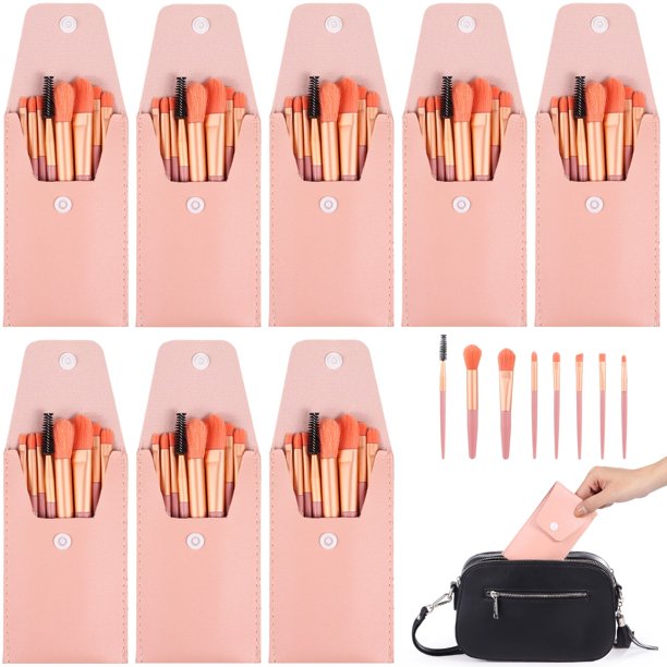 8 juegos de brochas de maquillaje de viaje, bolsa para brochas de maquillaje con 8 brochas, regalo de dama de honor, brocha de maquillaje de fibra sintética, juego de brochas para base, rubor y sombra