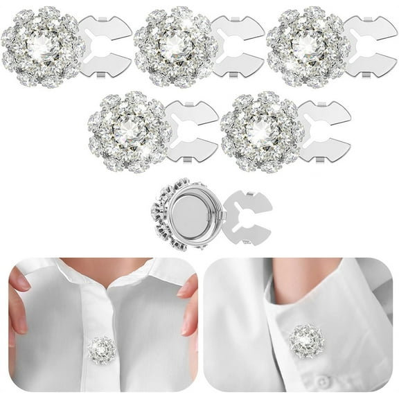 Duslogis 5 Pcs Button Covers for Women Blouses,Rhinestone Button Cover for Fancy Buttons for Clothing,DIY Embellishments, Elegant Holiday Decor (Silver)