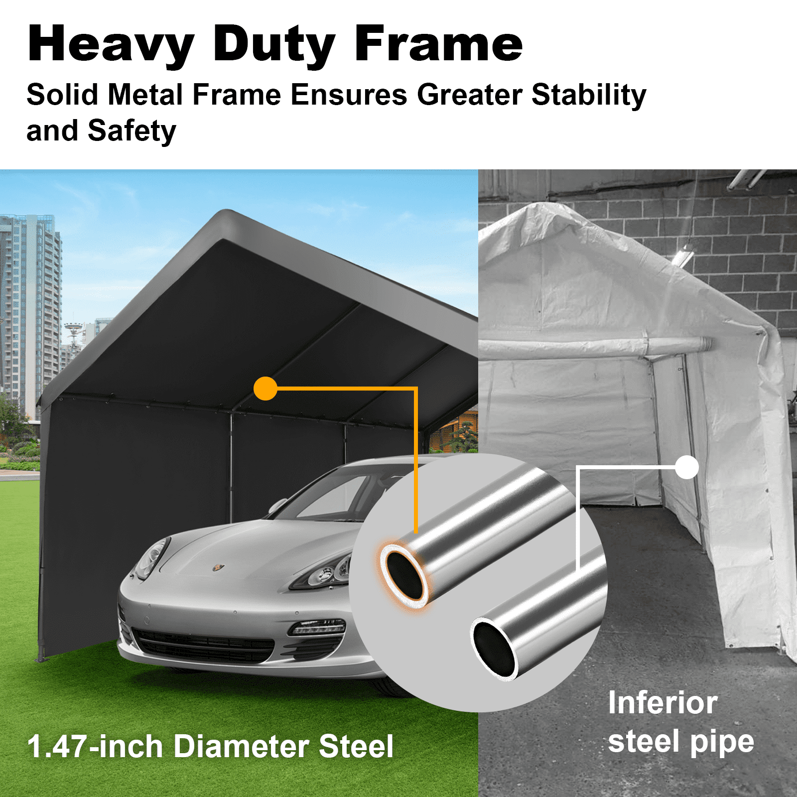 Abba Patio 12x20 ft Carport, Large Heavy Duty Car Tent Canopy w/ Sidewalls & Doors, Gray