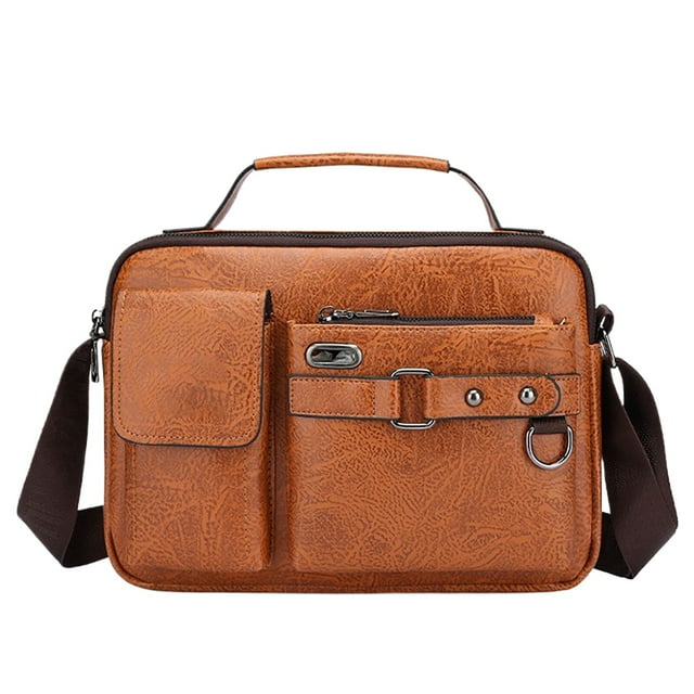 Ediodpoh Men Shoulder Bag Crossbody Bag Large Capacity PU Retro Briefcase Multifunctional Leather Bag Computer Bag Khaki