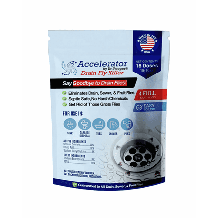 Accelerator by Dr. Pooper® Drain Fly Killer – Eliminates Drain Flies and Sewer Flies in Sinks, Drains & Showers