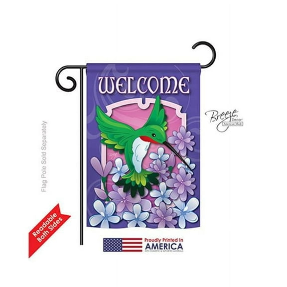 Breeze Decor 55033 Birds Welcome Hummingbird 2-Sided Impression Garden Flag - 13 x 18.5 in.