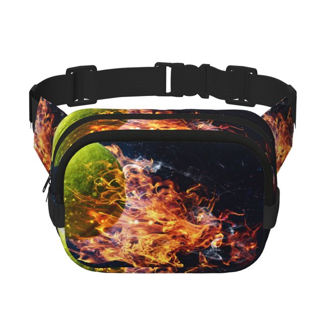 Balery Tennis Ball In Fire1 Mochila Cinturón para Mujeres y Hombres, Bolsa de Cintura Impermeable de Doble Capa con Correa