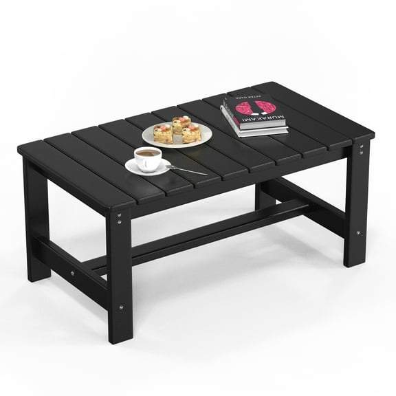 Ktaxon Outdoor Coffee Table, HDPE Patio Coffee Table for Outside, All-Weather Rectangle Coffee Table for Deck, Garden, Balcony, Porch, Indoor & Outdoor Use, Black