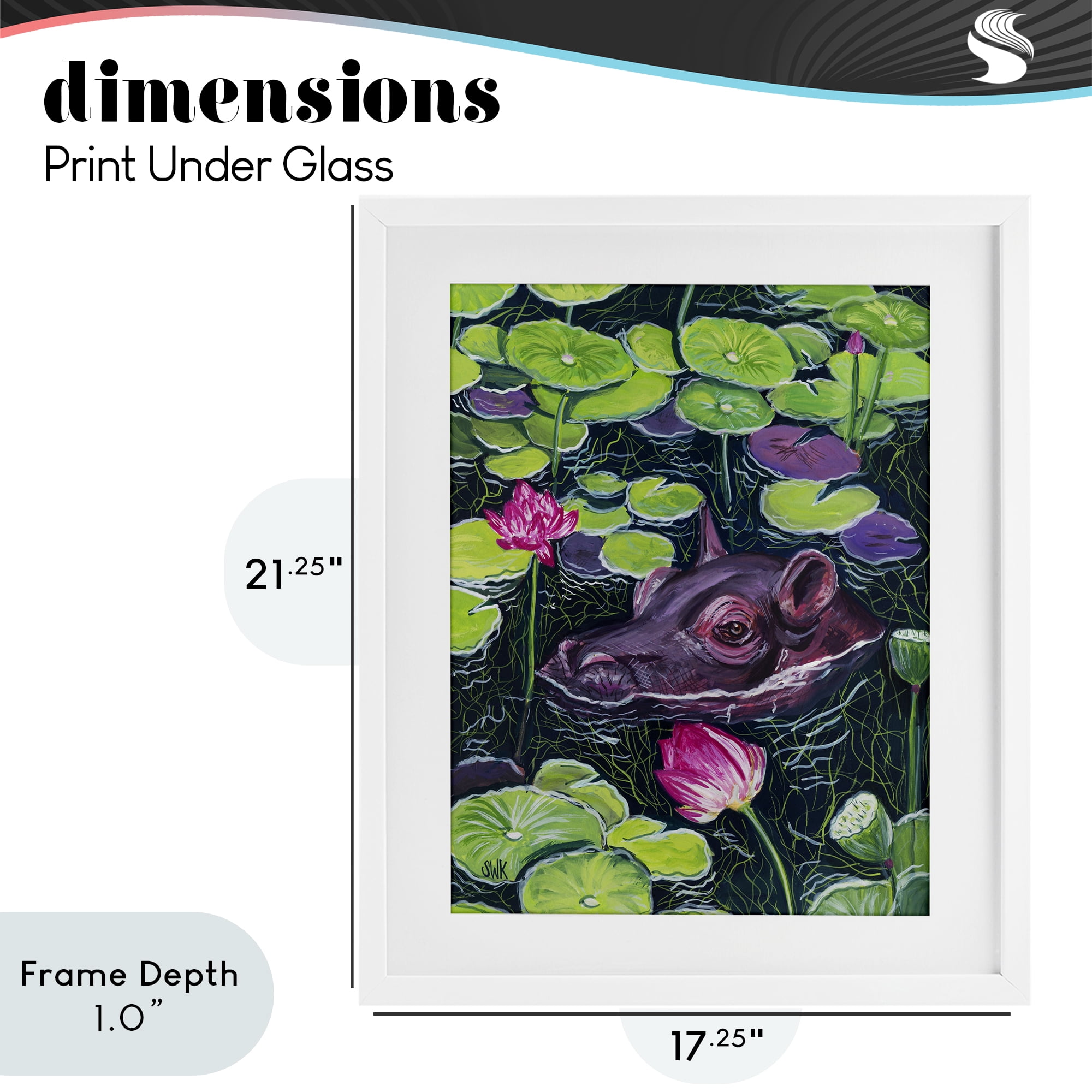 Stupell Industries Hippo & Blossoms Pond White Framed Print Under Glass, design by Sarah Waldron Kimball