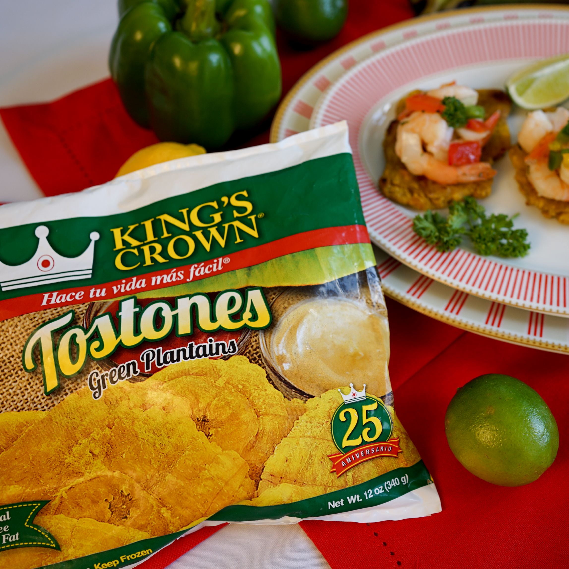 King's Crown Foods, Fried Green Plantains, Tostones, 12 oz Plastic Bag (Frozen)