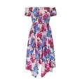 thumbnail image 4 of Robes pour Femmes 2024 Été Oversize Décontracté Col en Ligne Asymétrique Épaules Dénudées Manches Courtes Robe Imprimée 50 % de Réduction Liquidation!, 4 of 6