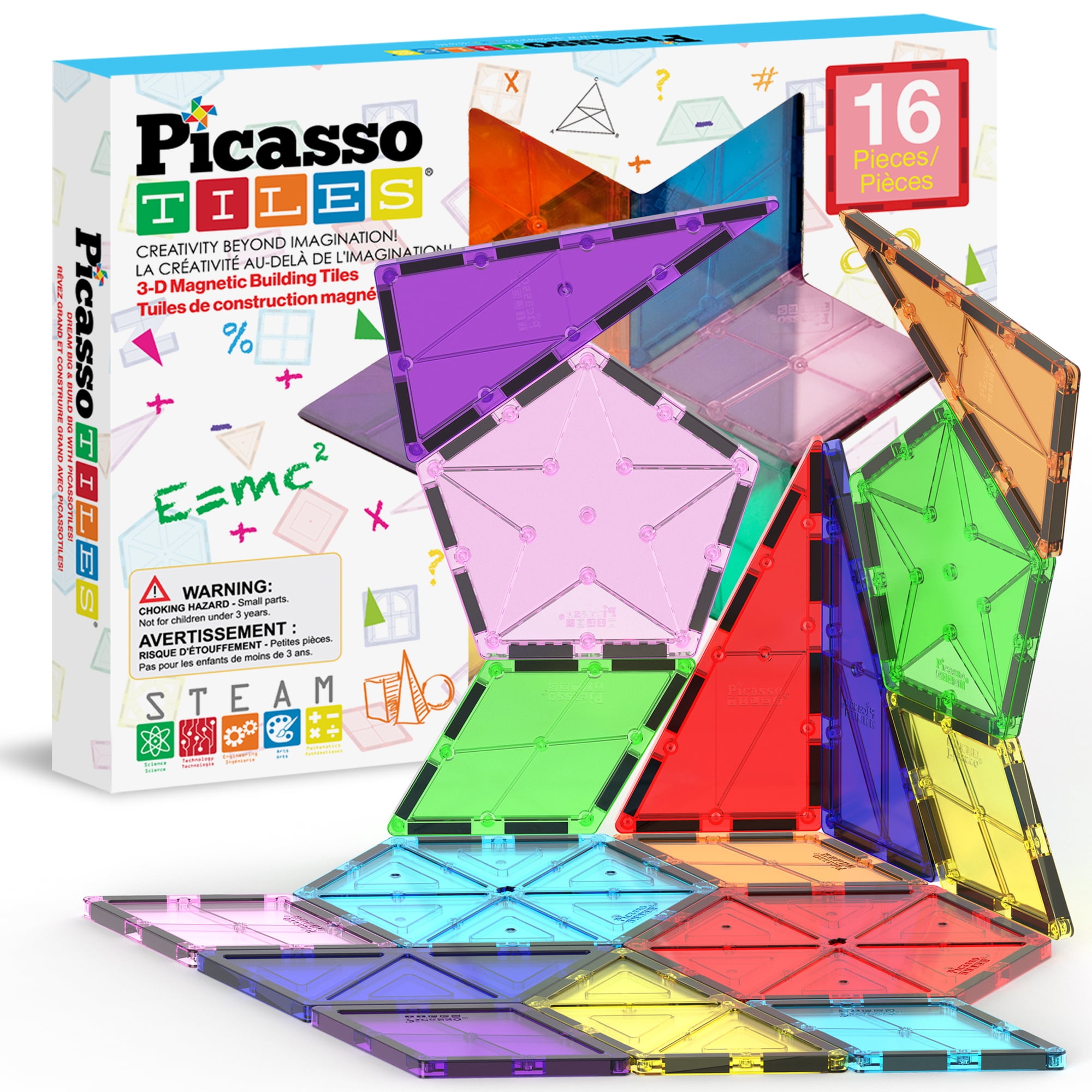 PicassoTiles Magnetic Tiles for Kids – 16PCS STEM Construction Building Blocks Educational Toy Set