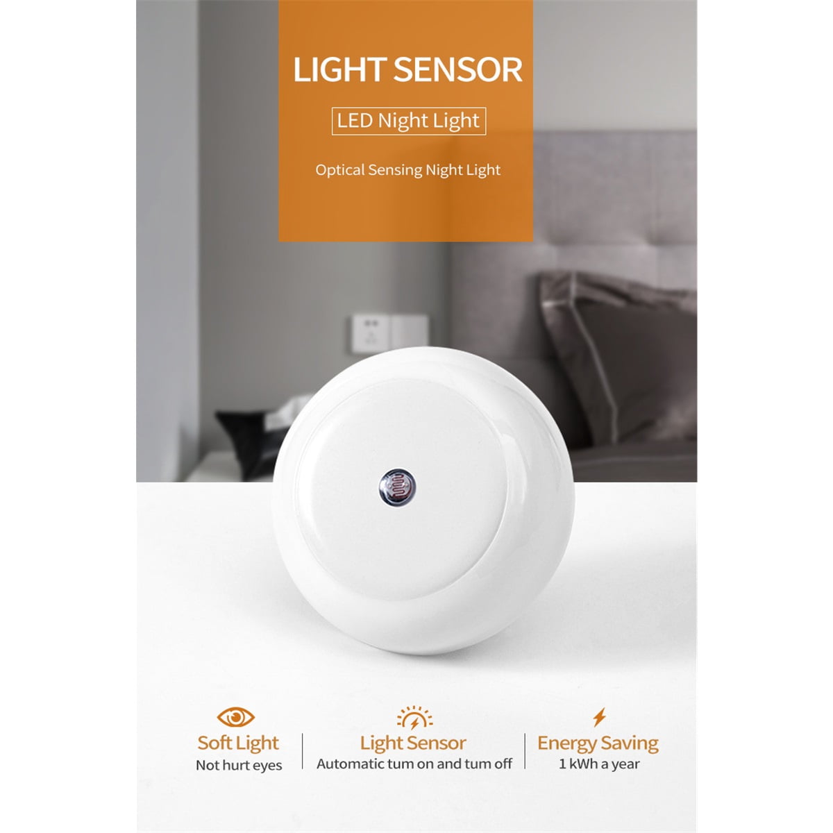 LED Baby Night Lights Plug into Wall [6Pack], Nightlight with Light Sensors for Kids Room, Bathroom Stair Lights, Hallway Light, Amber light