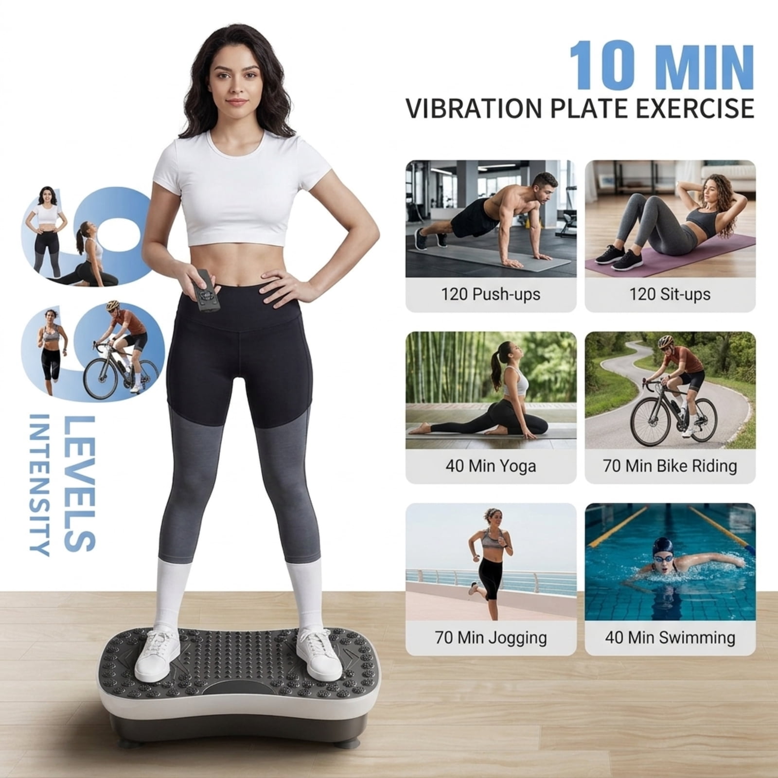 Fenbeli Vibration Plate Exercise Machine, 99 Speeds, Bluetooth Speaker, Remote Control and Resistance Bands, 400 lb Capacity, Black