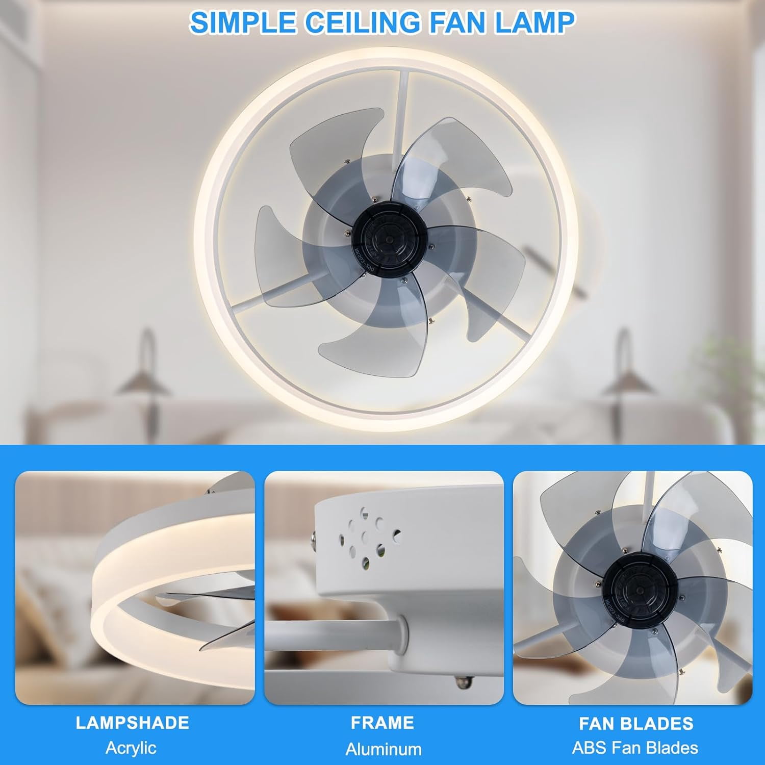 SURNIE Acrylic Modern LED Flush Mount Ceiling Fan with Remote Control