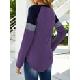 thumbnail image 6 of SHIBEVER Long Sleeve Tops for Women Fall Fashion Clothing Round Neck Tunic Top Striped T Shirts Casual Color Block Tops Blouses Purple L, 6 of 8