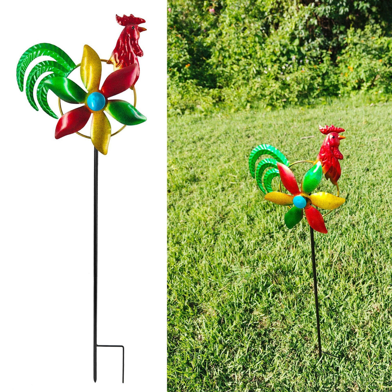 Garden Wind Spinner Outdoor, Metal Wind Sculpture for Patio and Pathway, Decorative Lawn Ornament with Ground Stake, Yard Art for Garden and Backyard, Chicken