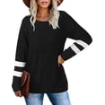 thumbnail image 2 of T-Shirts Décontractés à Manches Longues Rayés pour Femmes, Col Rond, Hauts Unis, Blouse Ample de Loisirs, 2 of 4