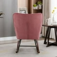 thumbnail image 4 of Rocking Chair,Modern Velvet Comfortable Nursery Upholstered Rocker Chair Tall Back Accent Armchair with Solid Wood Base,Nap Chair Accent Rocking Chair for Adults Kids Living Room Bedroom-Pink, 4 of 7