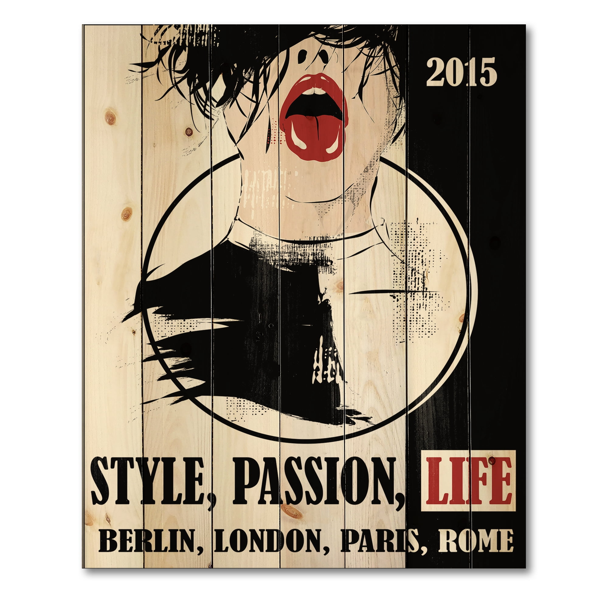 Designart 'Style Passion Life Fashion Woman VIII' Vintage Print on Natural Pine Wood
