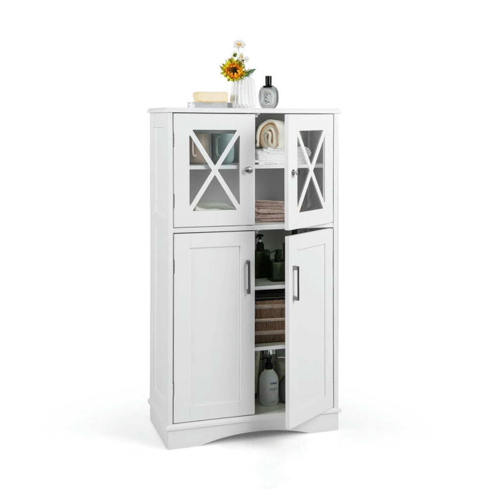 GVN 4 Doors Freeestanding Bathroom Floor Cabinet with Adjustable Shelves-White, Bathroom Cabinet Storage for Entryway Storage, Home Office Furniture GVN 4 Doors Freeestanding Bathroom Floor Cabinet with Adjustable Shelves-White, Bathroom Cabinet Storage for Entryway Storage, Home Office Furniture