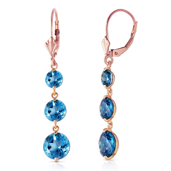 Galaxy Gold 7.2 Carat 14k Solid Rose Gold Drop Earrings Round Blue Topaz