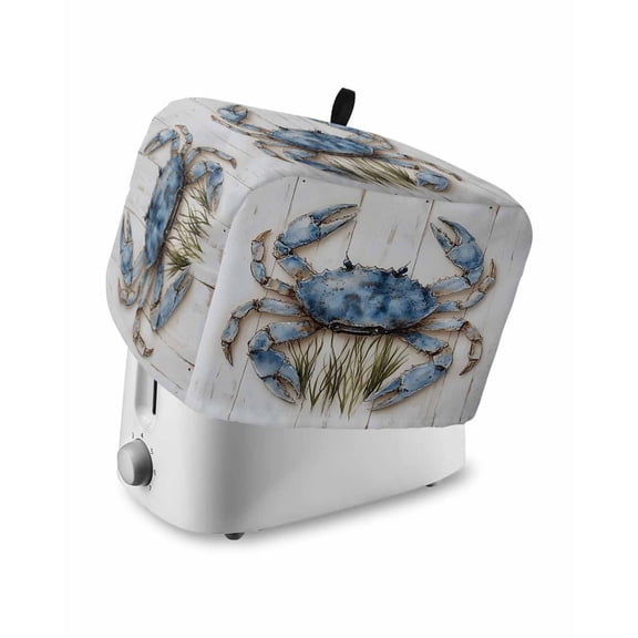 Fsddascl Blue Crab Coastal Toaster Cover 4 Slice, Large Kitchen Appliance Covers, Vintage Beach Nautical Coral Sea Toaster Oven Cover with Loop, Bread Machine Cover Polyester Dust Cover Protection