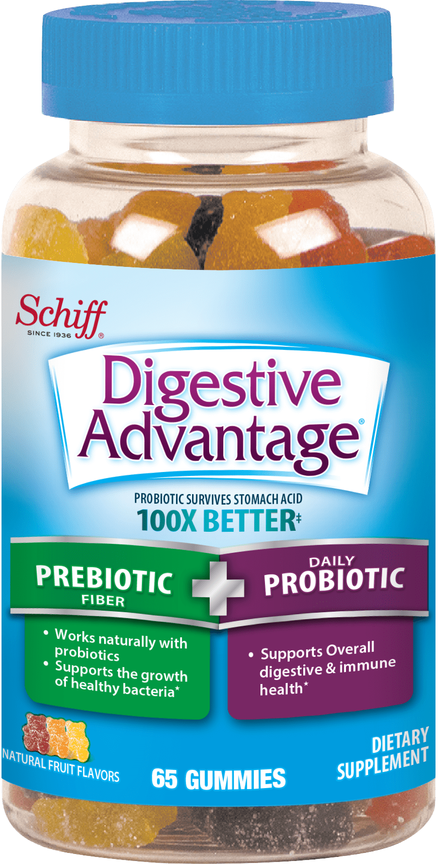 Digestive Advantage Prebiotic Fiber Plus Probiotic Gummies, 65 count