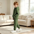 thumbnail image 5 of Mifsaly Toddler Boys Girls 2 Piece Fleece Tracksuit Outfits Solid Color Long Sleeve Hoodie and Jogger Pants Kids Outdoor Warm Fall Winter Casual Activewear, 5 of 9